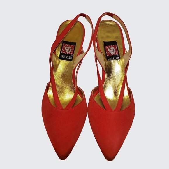 Vintage Anne Klein Slingbacks Red High Heel Made in Italy Women's *RARE* 7.5M - Picture 3 of 9